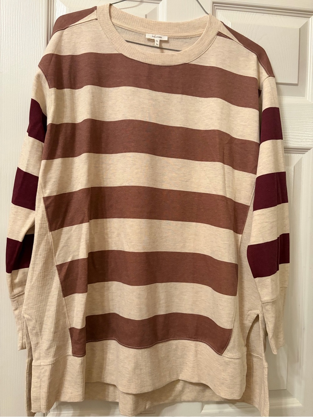 Maurices Cream and Brown Striped Long Sleeve Top